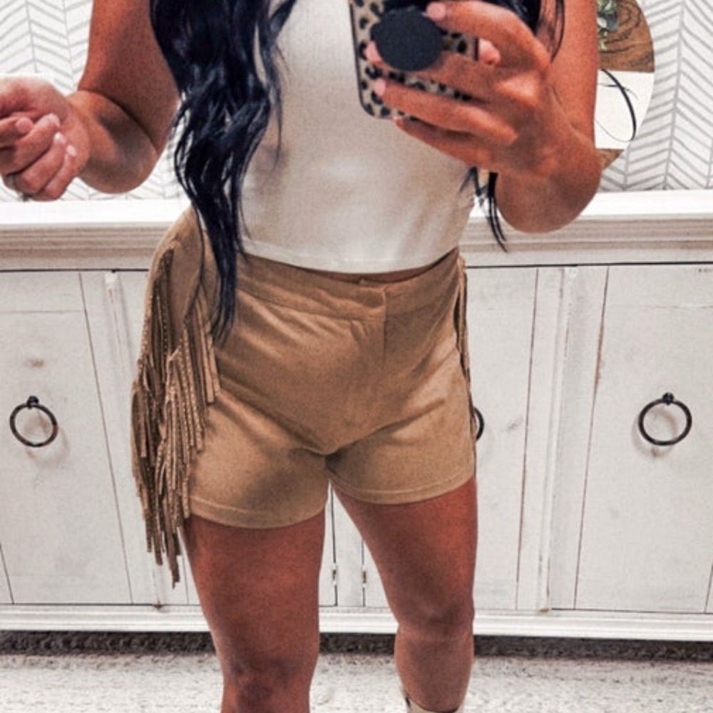 Taupe Fringe Suede Shorts